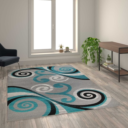Flash Furniture Turquoise 6' x 9' Distressed Abstract Area Rug OKR-RG1100-69-TQ-GG